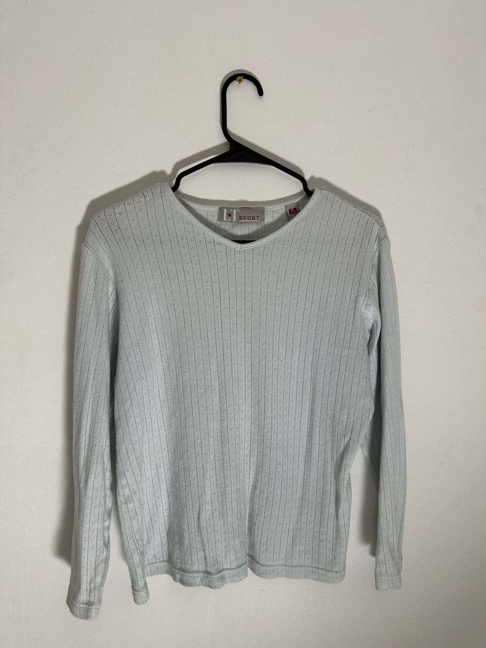 LT Sport Light Blue Pointelle Knit 100% Cotton Long Sleeve Top Size M